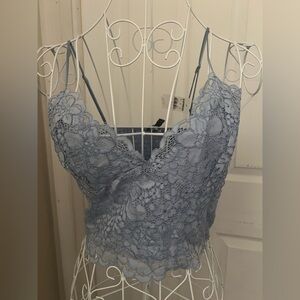 NWT EXPRESS Blue Lace top with Scalloped V-Neckline size medium